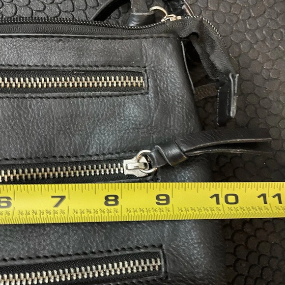 Vintage Black 100% Leather Small Cross‎ Body Purse with Silver Zippers - Picture 7 of 12